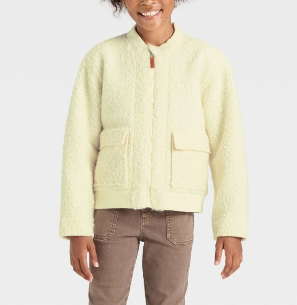 Cat & Jack Girls XL 14/16 Faux Fur Sherpa Bomber Jacket Full Zip Cream NWT